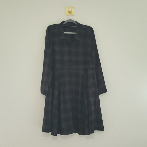 Torrid Button Down Shirt Kimono 1X Black Gray Plaid Long Sleeve Pockets Layering - Picture 3 of 16